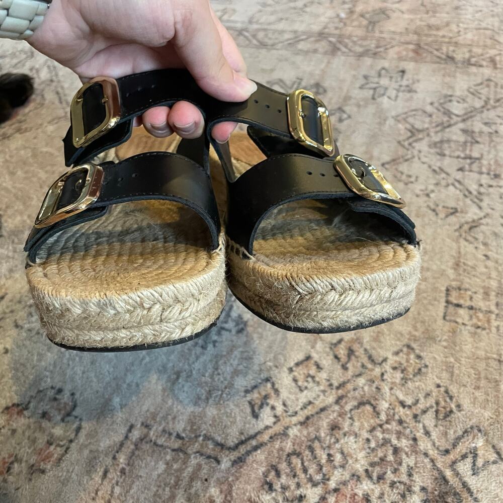 J. Crew Black Leather Double Strap Block Heel Espadrilles SZ 8 Made in Spain - Picture 8 of 15